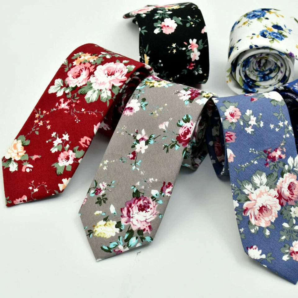 Gravata masculina floral 6 cm festa de casamento gravata de algodão gravata empresarial - Imagem 3 de 4