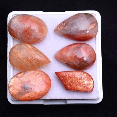 6 Stück Natürlich Sonnenstein Unbehandelt 17mm-19mm Cabochon Glänzender Lose - Bild 1 von 4