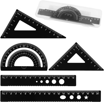 5Pcs Metal Geometry Set Math Drafting Ruler Kit Aluminum Triangle Rulers Metal