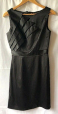 Max and Cleo Black Sleeveless Satin Sheath Dress Pleats Party Cocktail Size 4