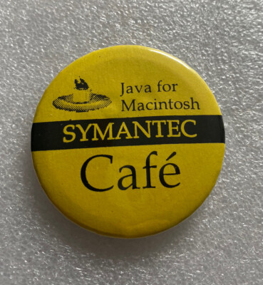 SYMANTEC Cafe Java For Macintosh Badge Pin Pinback Button 2.25''