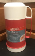 Vintage THERMOS FOOD JAR 7221A PROTECTIVE COVERED GLASS VACUUM 16 OZ.