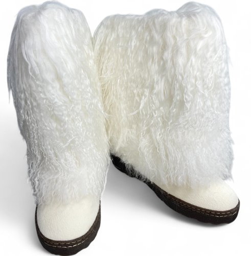 Stivali sherpa mongoli foderati in pelle di pecora Bearpaw Boetis II bianchi ricci pelliccia di agnello 8 - Foto 6 di 12