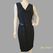 NWT Women's CALVIN KLEIN Cowl-Neck Logo Belted Sheath Dress Navy Blue Size 10