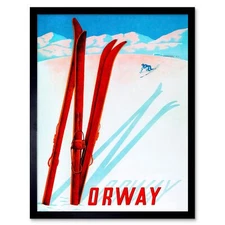 Travel Tourism Winter Sport Ski Snow Norway Skier 12X16 Inch Framed Art Print