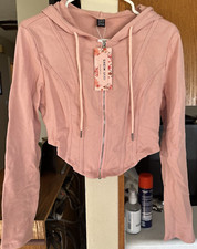 SHEIN Mod Cropped Sweatshirt Size Large Hooded Pink