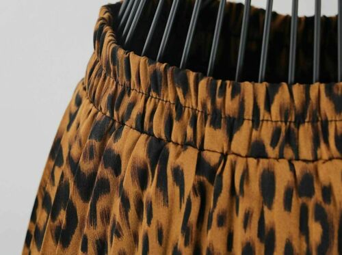 Womens Chic Elastic High Waisted A Line Leopard Pleated Shirring Midi Skirt Bn - Picture 2 of 3