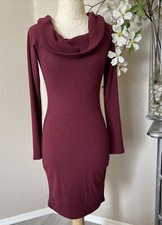 Express Womens Ribbed Sweater Dress Size XST Cowl Neck Red Long Sleeve Pullover