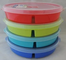 4, 6 or 8 -- 3 Section Divided Microwave Plate w/Vented Lids Food Cover