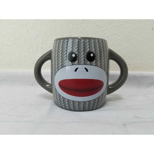 Galerie Sock Monkey Double 2 Handle Coffee Tea Cup Mug Gray 16 oz - Picture 7 of 8