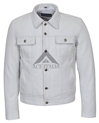 Herren Trucker Jacke weiß American Western Top Echt Lamm Lederjacke 1280