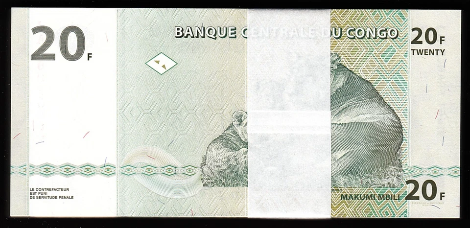 Congo 20 Francs 2003, UNC, BUNDLE, Pack of 100 PCS, Consecutive, P-94a - Image 2 of 4