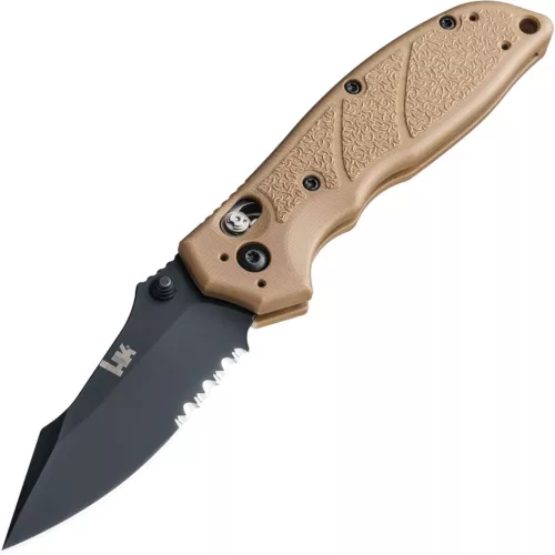 Hogue H&K Exemplar 3.25" Folding Knife Part-Serrated Black Blade, FDE G10 #54153