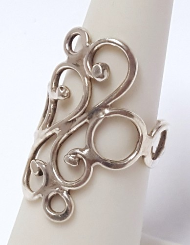 Scrolling Sterling Silver Ring Size 7 Open Wire Ball Filigree Romantic 3.7g Vtg - Picture 16 of 18