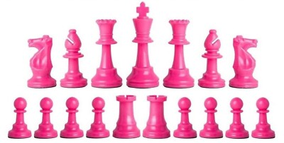 Staunton Triple Weighted Chess Pieces Half Set (17 Pieces) - Two Queens - Pink