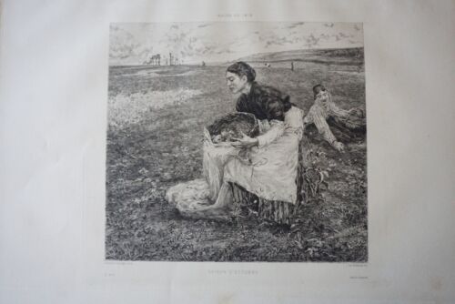 Jules Bastien LEPAGE (1848-1884) GRANDE GRAVURE LORRAINE PAYSAGE FEMME  1880 - Photo 1 sur 8