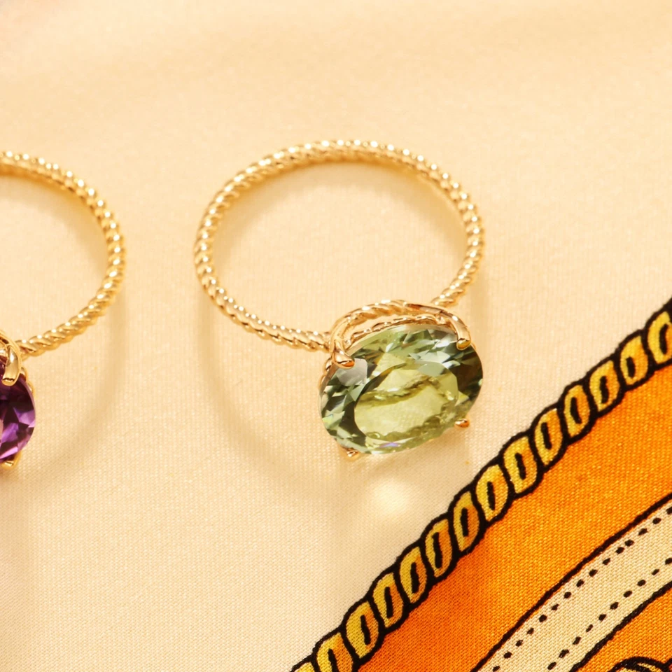 14K Solid Yellow Gold 5 Carat Natural Green Amethyst Solitaire Engagement Ring - Image 4 of 4