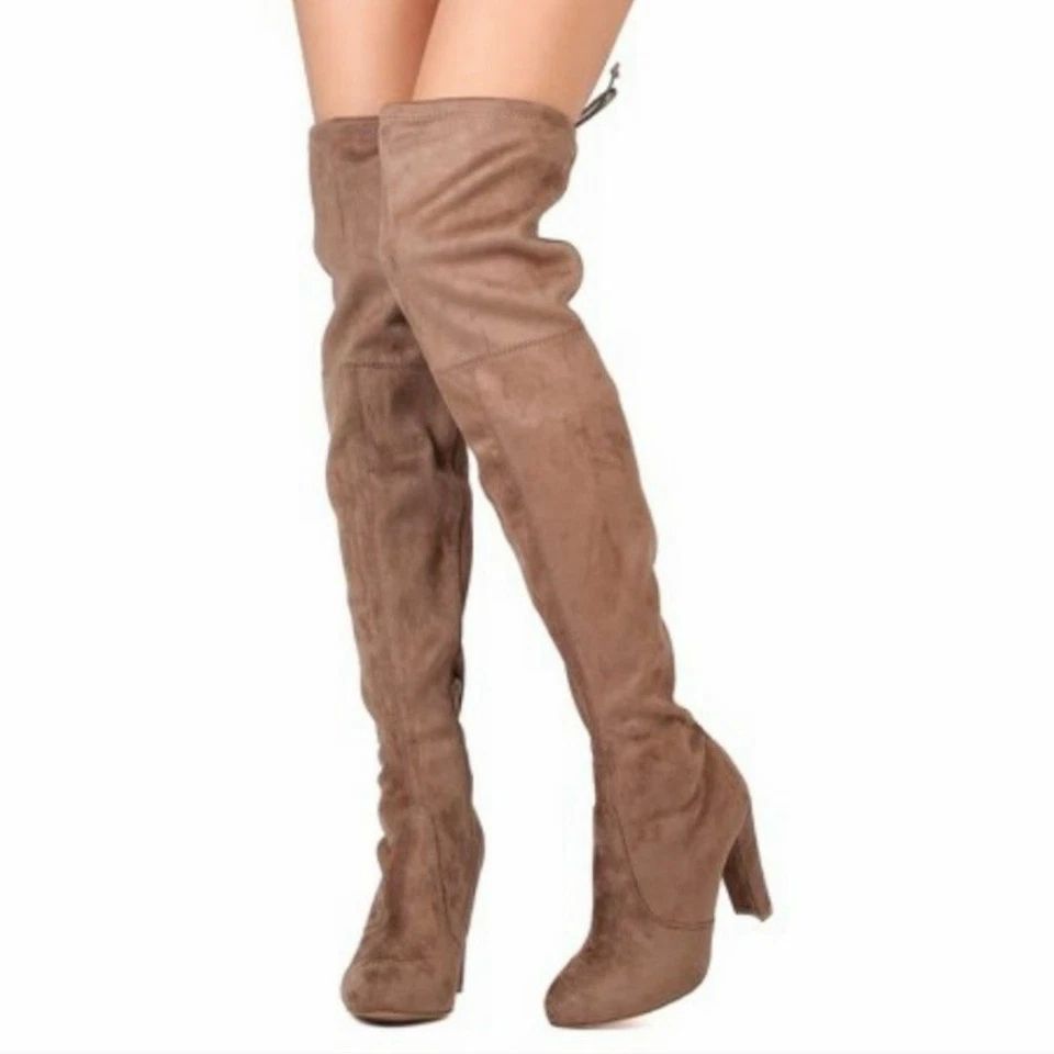 Faux Suede Thigh High Drawstring Chunky Heel Boot 6.5 Wild Diva Sexy Night Out - Image 4 of 4