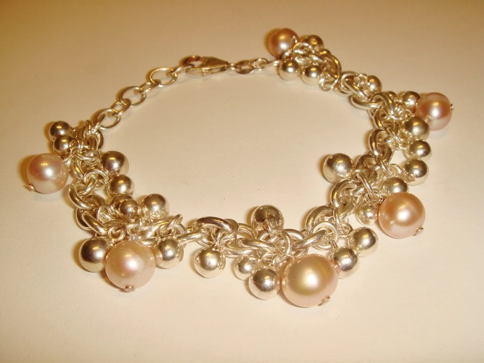 Pulsera de plata de ley 925 de perlas de 8" BONITA Foto 3 de 4