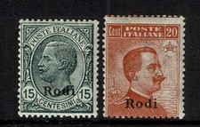 Aegean Stamps 1921 Italian Islands Rhodes Cent. 15 and Cent. 20 MH SAS 11/12