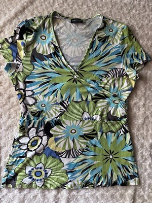 Taifun Blouse Size 10 Medium Germany Floral Green Dressy Collection Gerry Weber