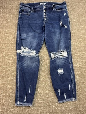 KanCan Skinny Curvy High Rise Frayed Hem 18 Women s  Jeans Distressed Button Fly