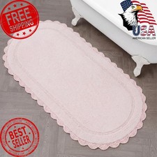 Laura Ashley Eloise 100 Cotton Oval Bath Mat with Crochet Border, Soft and A...