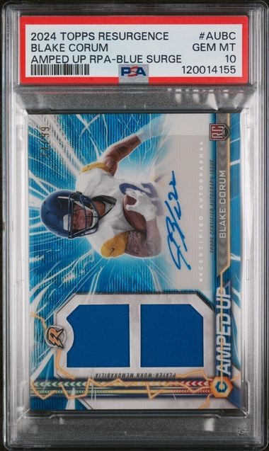 Blake Corum Topps Resurgence Amped Up Rookie Patch Autographs #AUBC Blue Surge