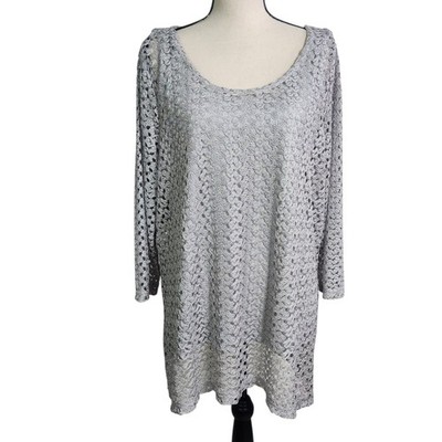 JM Collection Crochet Tunic Knit Sweater & Tank Gray Silver Shimmer Womens Sz 2X
