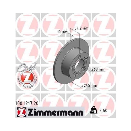 Zimmermann 100.1217.20 Bremsscheibe Hinterachse FüR Vag Audi (Faw) Vw (Svw)-image