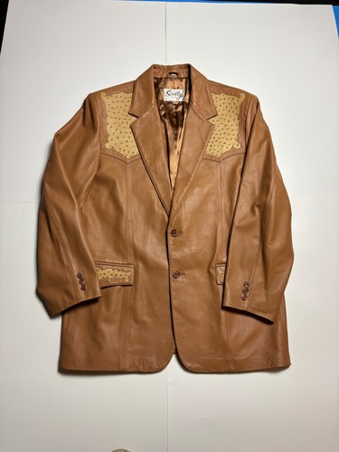 Vintage Skully Leather/Ostrich Panel Western Jacket/Blazer in Men's Size 40 - Picture 2 of 5