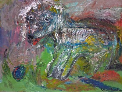 original abstract art acrylic painting on canvas 16'' X 20'' Ghost Dog