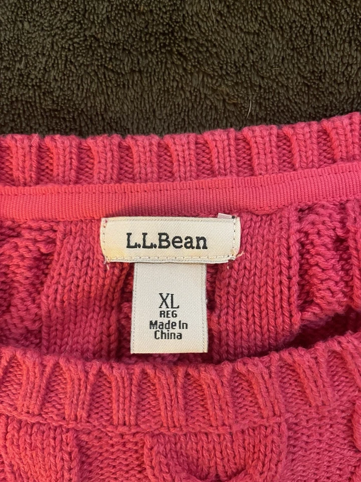L.L. Bean Women's Pink Cable Knit Sweater Size XL Reg 100% Cotton - Image 3 of 4