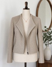 Cartonnier Cream Boucl  Zip-Front Cropped Blazer from Anthropologie L