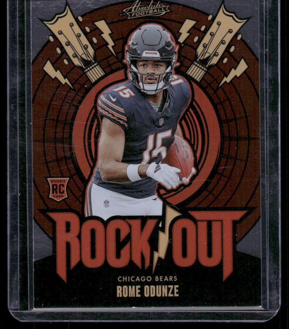 Rome Odunze #RO-ROE Football Cards 2024 Panini Absolute Rock Out trading card — raw and PSA graded price guide