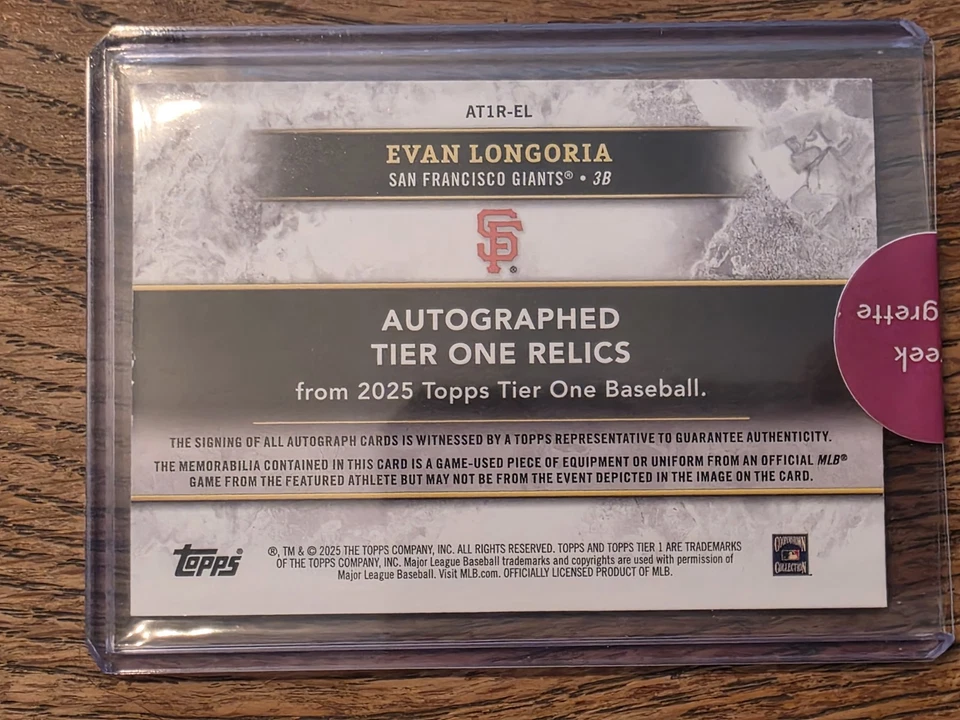 Parche automático SF Giants 2025 Topps Tier One - Evan Longoria - usado en juegos 08/75 Foto 2 de 2
