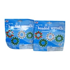 Beaded Christmas Ornament Kits: Wreaths Red, White  Green Crafts Lot of 2 NEW