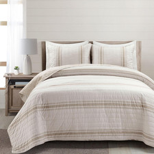 Farmhouse Stripe Reversible Cotton Quilt King Size 3 Piece Set Neutral - Farmhou