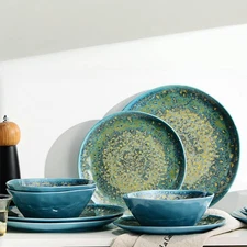 Melamine Dinnerware Set of 12Pcs, Dish Set for 4, Lightweight Unbreakable Pla...