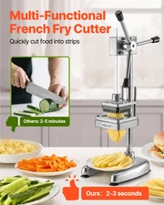 Commercial French Fry Cutter, Stainless Steel Vegetable Fruit Chopper with 3 Re