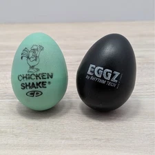 Rhythm Tech Eggz Chicken Shake Percussion Shakers Green Black Pair Vintage