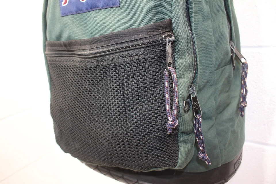 真正复古 JANSPORT 背包 厚橡胶轮胎 底部 绿色书包 guc! — 第 3/4 张图片