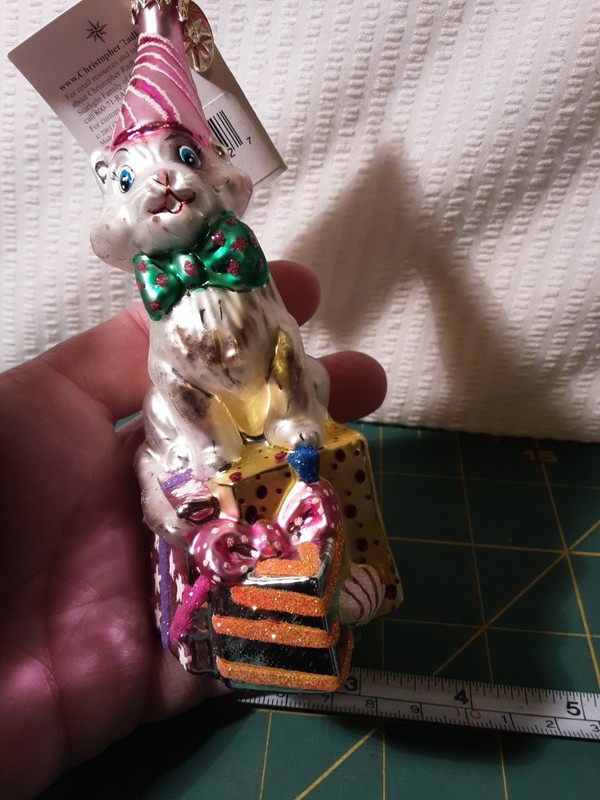 Christopher Radko "Party Puss" Cat on Gifts Christmas Tree Ornament 01-0403-0