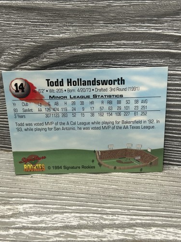 1994 Signature Rookies Baseball Autographs #14 Todd Hollandsworth #1776/8650 - Picture 2 of 2