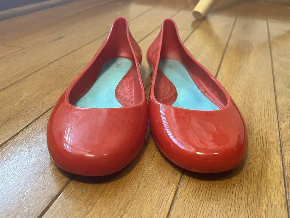 Oka B Red Rubber Jelly Slip On Taylor Shiny Ballet Flats Size 9 Women’s Shoes - Image 3 of 4