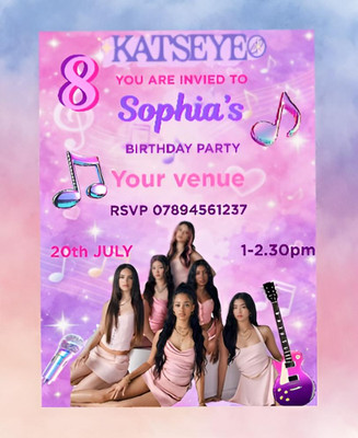PERSONALISIERTE KATSEYE GEBURTSTAGSPARTY EINLADUNGEN MIT KOSTENLOSEN UMSCHLÄGEN