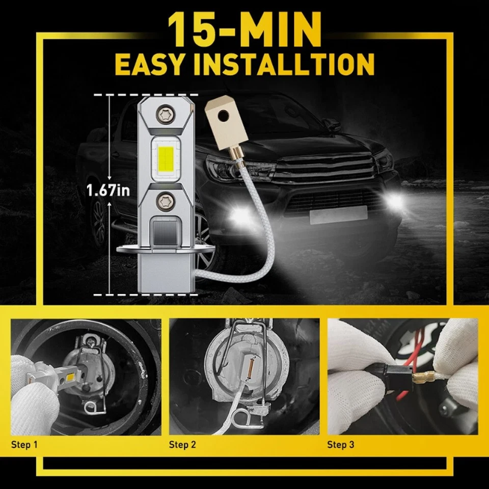 Kit de conversión de bombilla antiniebla LED H1 2 piezas lámpara DRL blanca súper brillante 6500K 40W Foto 3 de 4