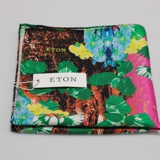 Eton NWT 100 Silk Pocket Square In Multicolor Abstract Bird Print Made in Italy