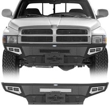 Front Bumper For 1994-2002 Dodge Ram 1500 2500 3500 Wskid Plate 2x Led Lights
