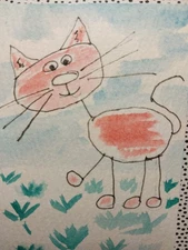 GAT Original ABSTRACT Acrylic Painting  ACEO 3.5x2.5 Pink Impressionism Cat ATC